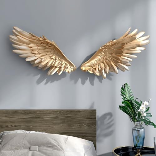 Ali d'angelo Wall Art – Grande scultura da parete 3D FRP ali d'angelo per soggiorno, camera da letto e decorazione hotel