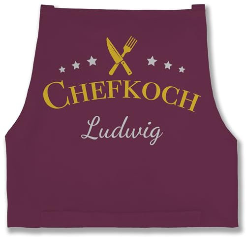 Schürze - Kochschürze Herren Männer - Chefkoch mit Name I Geschenk Hobbyköche I Geschenk Kochen - 85x69 - Aubergine - schürzen küche koch chef männerschürzen kochschuerze hobbykoch schürtze