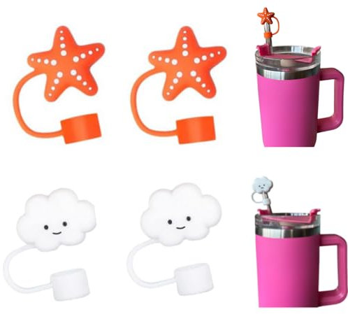 Strohkappenabdeckung für Stanley-Becher-Zubehör, 1,1 cm Strohhalmkappen für Stanley-Zubehör, 1,2 l, 850 ml, niedliche Strohhalm-Aufsätze, 4 Stück Silikon-Trinkhalmstopfen, Trinkhalm-Spitze für 10 mm