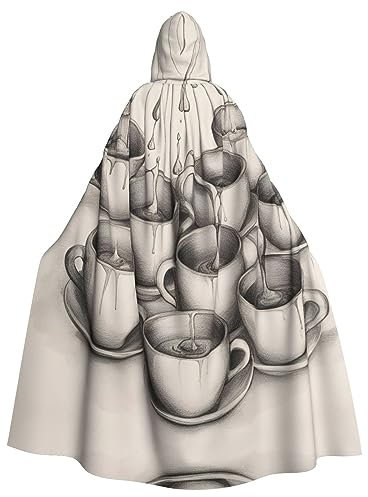 berbo Hand Drawn Teapots and Cups Unveil Your Charm with Hooded Cloak for Men & Women - Ideal for Carnival Parties, Fancy Dress Cosplay, and More