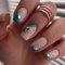 Angwis 24pcs Short Square False Nails French Tip Dark Green Edge Stick on Nails Gold Foil Nude Pink Press on Nail Removable Glue-on Full Cover Fake Nail Art Accessories for Women Girls