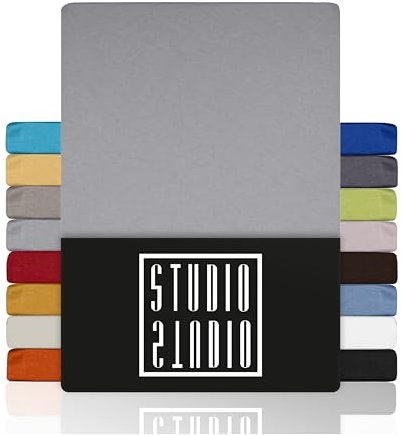 STUDIO Basic Spannbettlaken 200x220cm – Jersey-Spannbetttuch aus 100 % gekämmter Baumwolle – Silber – Öko-Tex Zertifiziert, bügelfrei & elastisch – für Matratzen 15–35 cm