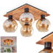 Deckenleuchte Koyoto, Deckenlampe aus Metall/Holz/Glas in Schwarz/Natur/Bernsteinfarben, Leuchte im Retro/Vintage-Design mit Schirmen aus Glas (Ø 15 cm), 4 x E27, ohne Leuchtmittel
