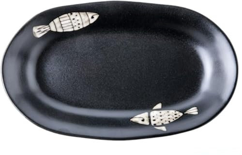 BPABDEITR Assiettes à dîner Vaisselle en céramique, Assiette à poisson longue et ovale en porcelaine chinoise peinte à la main de 12 pouces for salade