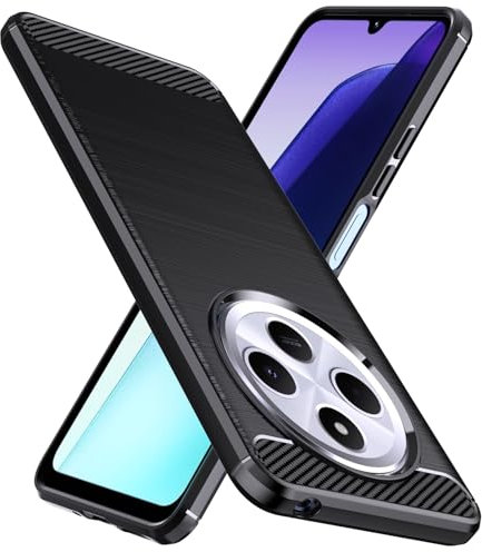 Natbok Custodia Cover per Xiaomi Redmi 14C/A4/Poco C75, Spazzolata e Fibra di Carbonio Morbido Silicone TPU, Antigraffio, Antiscivolo, Antiurto, Protective Cover, Nero