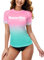 BesserBay Damen Atmungsaktiv Schwimmshirt UV Shirt Kurzarm Rundhals UPF 50+ Sonnenschutz Rash Guard Rosa Eisblau M