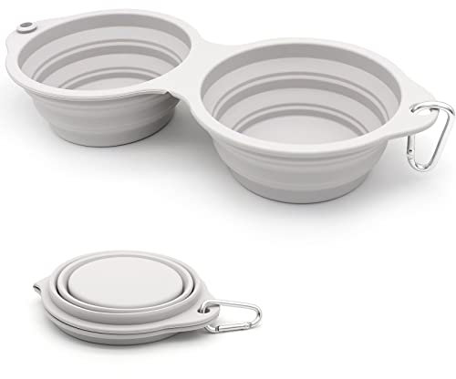 Bols pour Chiens Gamelles de Voyage Deux en Un Intégré Pliable Bol sans Rebord en Plastique,pour la Randonnée Le Camping pour Chiens Chats,Vert (Gris)
