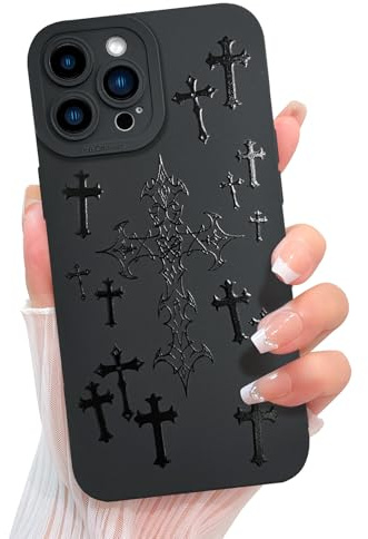 KANGHAR for iPhone 14 Pro Max Case Aesthetic Blessed Cross Jesus Christian Goth Designed for Women Girls Men, Full Camera Protection Slim Fit Soft TPU Shockproof Protective Cover - Black
