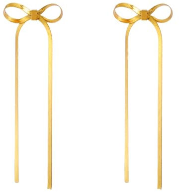 KKJOY Elegante Schleife Quaste Ohrringe Edelstahl Schlange Kette Band Fliege baumeln Ohrringe Modischer Abschlußball Schmuck für Frauen Charmante Damen (Gold)