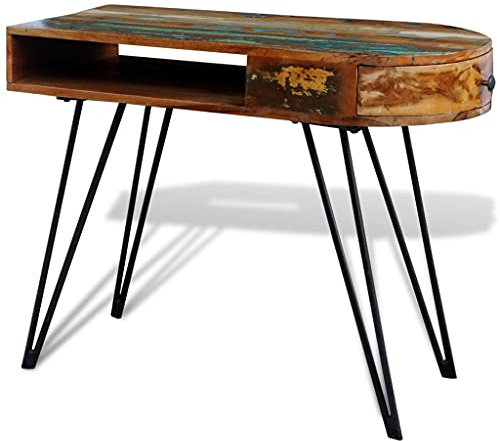 Schreibtisch Altholz Massiv mit Eisenbeinen Office Desk Schreibtische Computertische Pc Tisch Klein für Arbeitszimmer Küche Wohnbereich Schlafzimmer