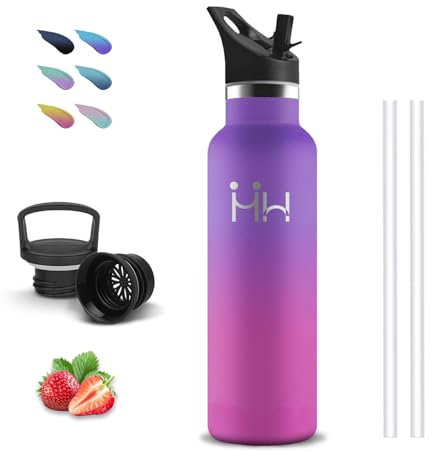 Gourde Isotherme, 750 ml Bouteille Isotherme, Gourde Inox, Anti Fuite, Gourde Paille Adulte, Double Isolation, Gourde Running, 24h Froid & 12h Chaud, Bouteille d'eau pour Randonnée, Voyage, Camping
