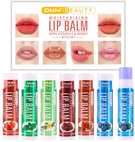 EnMart Lot de 6 baumes à lèvres aux fruits – Baume à lèvres hydratant et naturel pour lèvres sèches et gercées, longue tenue, aux saveurs de fruits assorties