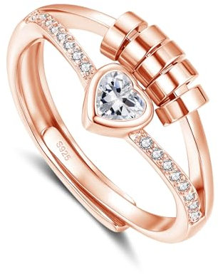 Glintara Silber Anxiety Rings, Herz Angst Ringe mit Zirkonia, 925 Sterling Silber Anti Stress Ring, Offen Verstellbar Anti Stressring mit Perlen, Unisex Spinner Fidget Ring, Stimmungsring gegen Stress