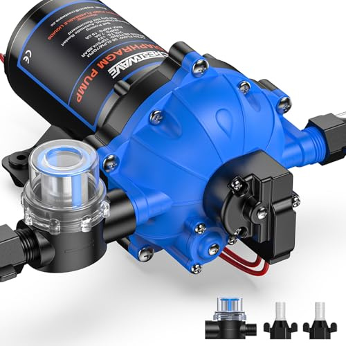 CrestWave Camper Wasserpumpe 12V 7GPM 70PSI Verbesserte Selbstansaugende Membranpumpe mit Druckschalter und hochfestem Filter für Wohnmobil, Marine, Jagd, Wohnwagen