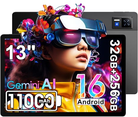 DOOGEE U13 2025 Newest Android 16 Tablet with Gemini AI,13 Inch 11000mAh Tablet,T7280 Octa Core Android Tablets,32GB+256GB/2TB Tablets,13MP+5MP,4 Speakers/Widevine L1/Face Unlocking/3.5mm Jack