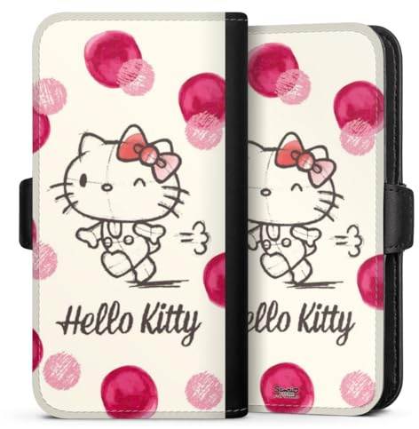 Flip Case kompatibel mit Samsung Galaxy S23 Handyhülle aus Kunst Leder schwarz Klapphülle Hello Kitty Punkte Hanami