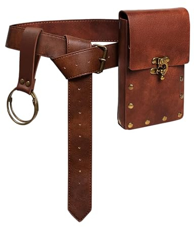 Yotlein Mittelalter Gürtel 3 Stück Braun PU, Mittelalter GüRteltasche, Cosplay Kostüm Halloween Anzug, Mittelalter s Accessoires für Cosplay Maskerade für Damen und Herren