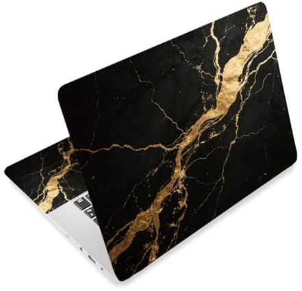 TNKBREEZE 3Pcs Laptop Skin Sticker Decals Marble Texture Laptop Decals PVC Computers Notebook Skin Protector Sticker for Office Work Study Black Gold Cracks