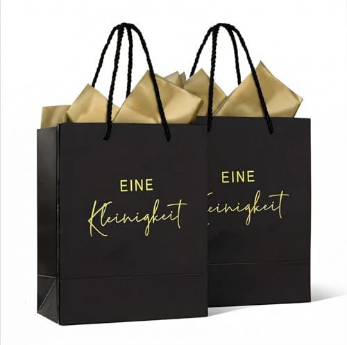 2 Stück Geschenktüte Männer Papiertüten mit Henkel Schwarz Geschenktaschen Mit Henkel Geschenktüte Hochzeit 23x18x10 cm Eine Kleinigkeit mit Seidenpapier
