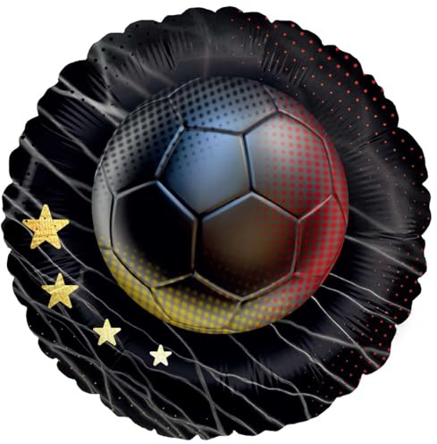 Party Factory – Folienballon Fußball WM Deko – runder Heliumballon mit Fußball-Motiv im Netz & 4 Sternen – Ballon Helium-geeignet für Fanmeile, Public Viewing & WM Party – Deutschland Fanartikel