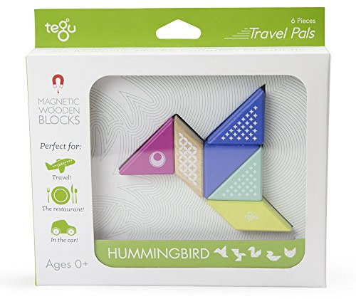 TEGU 5700701 Travel Pals Kolibri, magnetische Holzbausteine, Holzspiel-Set für unterwegs, 6-teilig, Mehrfarbig