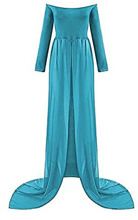xuanran Schwangere Frauen Fotografie Stützen, Schwanger Kleid Maternity Gown Split Front Foto Shoot Kleid, Mutterschaft Fotografie Kleidung Schwangerschafts Maxikleid (Pfauen blau)