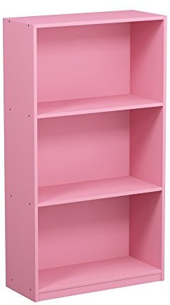 Furinno Basic Bücherregal mit 3 Fächern, Aufbewahrungsregal, holz, Rosa, 23.5 x 55.25 x 100.33 cm