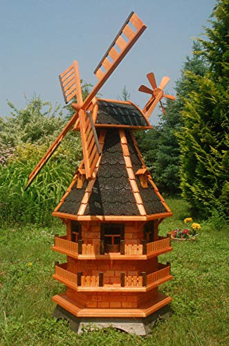 XXL Premium LED Solar Windmühle 3-stöckig 150cm vers.Farben kugelgelagert Garten Deko, Farbe: dunkel mit Solar