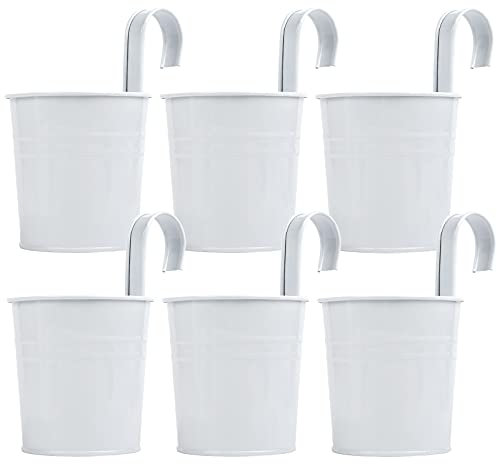 LIHAO 6 Pezzi Vasi per Piante in Metallo, Vaso da Fiori da Appendere con Gancio Rimovibile Decorazioni Giardino - Bianca
