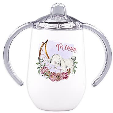 GRAZDesign Trinklernbecher mit Griff mit Namen, Kleinkinder Baby Mädchen, Traumfänger Hase Blumen, auslaufsicher aus Edelstahl, BPA-frei, 300ml