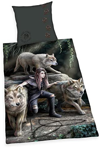 Herding Anne Stokes Bettwäsche-Set, Kopfkissenbezug 80 x 80 cm, Bettbezug 135 x 200 cm, Mit leichtläufigem Reißverschluss, 100% Baumwolle/Renforcé