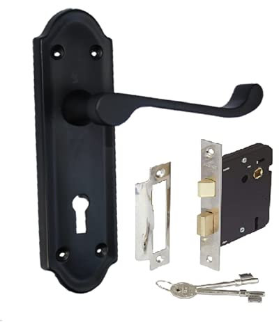 Haven Heritage ® Internal Lock Door Handles Ashworth in Matt Black, Inc Lock with Keys - Back Plate Size 170mm x 42mm. Sold as 1 x Pair