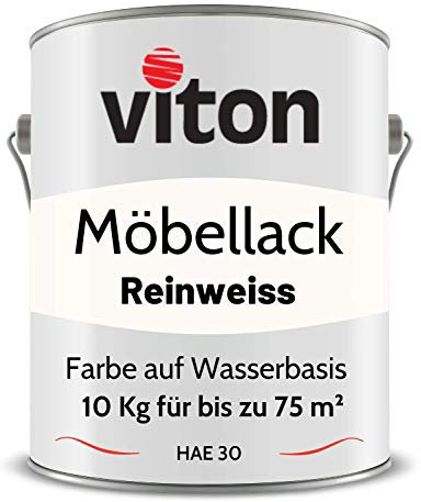 Viton Möbellack - 10 Kg - Seidenmatt Weiss - Möbelfarbe auf Wasserbasis - RAL 9010 Reinweiss