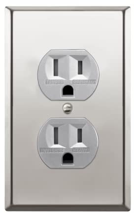 ENERLITES Elite Series Duplex-Steckdose mit Edelstahl-Metall-Wandplatte, manipulationssichere Steckdose, handelsübliche Qualität, 15 A, 125 V, UL-gelistet, 61580-TR-SV77PC, Silber mit polierter
