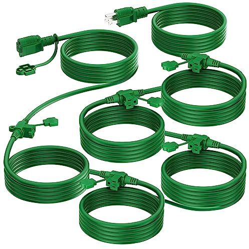K KASONIC - Outdoor Extension Cord 50 FT, Evenly Spaced 6 Outlets Plugs, 16/3 SJTW Weatherproof Multiple Outlets Wire for Landscaping Light, Holiday Decoration and Christmas, ETL Listed, Green