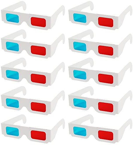 Gafas 3D 10 pares de gafas 3D anaglifo, lentes estéreo de papel rojo y azul para cine estudio casa películas 3D recuerdos de fiesta