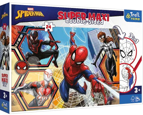 Trefl Primo - Marvel Spiderman, Spiderman Aktionstiefel - 3in1: Puzzle 24 Großteile, Farbbild, Spiel mit Farbkomponenten Bunt Puzzle mit Bohatern Märchen, Spielspaß für Kinder ab 3 Jahren