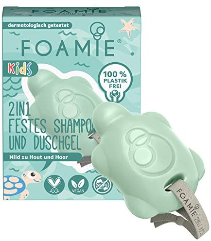 Foamie 2in1 Festes Shampoo & Duschgel Kinder, Kindershampoo Jungs mit Bio-Avocadoöl für bessere Kämmbarkeit, mild zu Haut und Haar, 100% Vegan, Plastikfrei, 80g