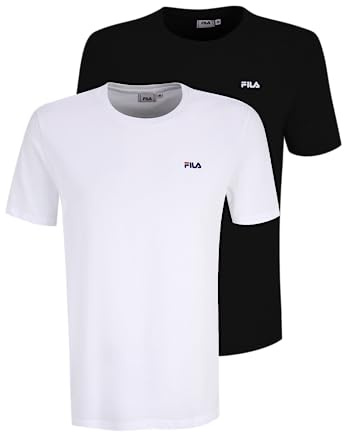 FILA Men's Brod Tee/Double Pack T-Shirt, Black-Bright White, S