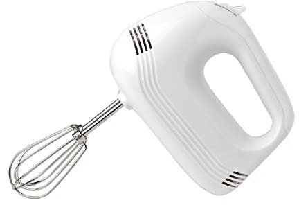 Elito Home & Garden® Kitchen Machine White Hand Mixer | Electric Whisk, 5 Speeds, Stainless Steel Beaters | Handheld Mixer for Baking Cake Egg Cream Food Beater | Durability and Strength, 120W