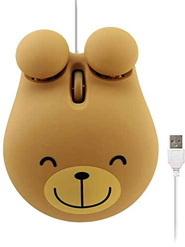 Sokelinn-six Kabelgebundene niedliche Maus, USB-Mause für Kinder mit schöner Cartoon-Form, 1600PDI 3 Tasten, ergonomische Mini-Maus für PC, Laptop, Desktop (Braunbär)