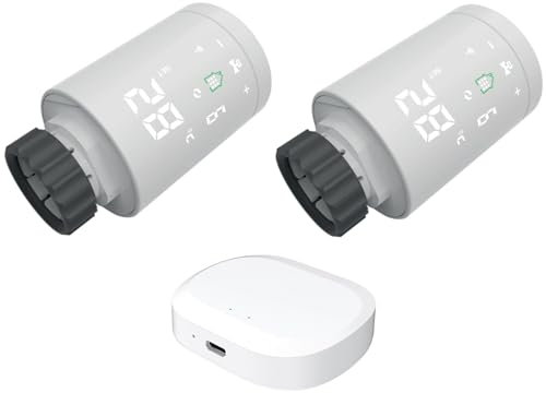 Homcloud 2 Valvole termostatiche digitali Smart per Radiatori + Gateway Zigbee (si connette al Wi-Fi), controllo da APP, Alexa o Google