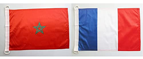 AZ FLAG Pavillon Nautique Maroc 45x30cm - Drapeau de Bateau marocain 30 x 45 cm & Pavillon Nautique France 45x30cm - Drapeau de Bateau français 30 x 45 cm