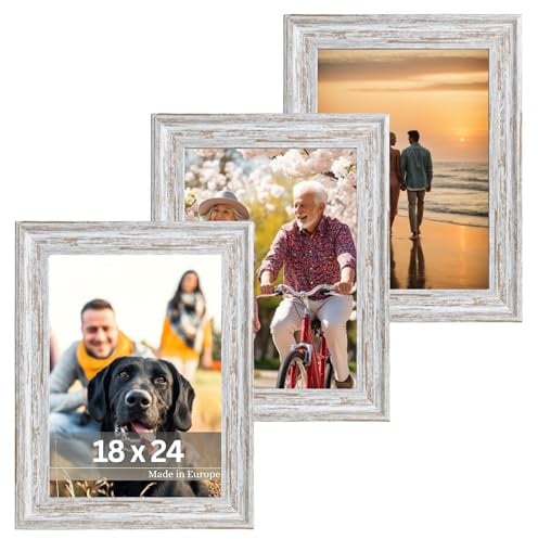 VictoR Bilderrahmen Vintage Vincent in Braun 3er Set 18x24 cm - Vintage Fotorahmen Landhaus - Deko Rahmen mit bruchsicherem Acrylglas - Bilderrahmen 18x24 Braun