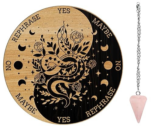 AHANDMAKER Ensemble de Planches à Pendule, Tableau de Divination en Bois avec Pendule en Cristal pour Kit de Fournitures D'Autel Wiccan de Sorcellerie, Serpent, Yin et Yang