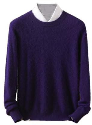 Rfmfkkg Maglione da Uomo in Cashmere Girocollo Tinta Unita Pullover Caldo Maglione Classico in Morbida Maglia Purple XL