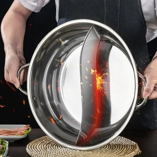 Pentola calda doppia divisa in acciaio inossidabile, pentola calda a doppio sapore con divisore compatibile con fornelli a gas, (28 cm)