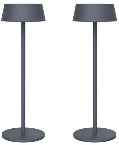 K-Bright 2 Stück Dimmbare LED Akku Tischleuchte Indoor & Outdoor Wiederaufladbar Warme Lichtfarbe 3000k Outdoor wasserdicht Tischlampe Für drinnen und draußen Anthrazit