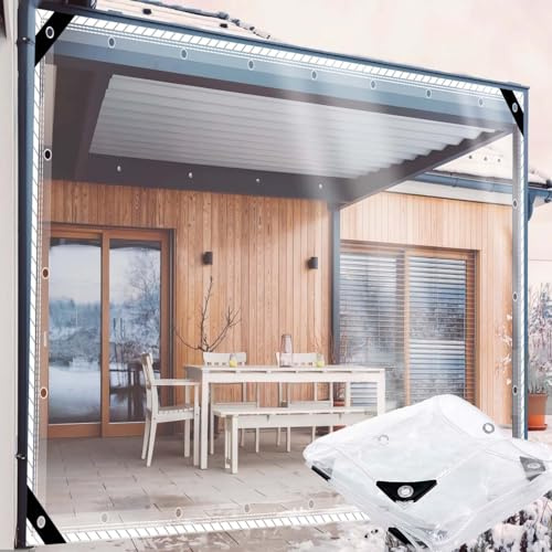 Telone Impermeabile Trasparente Occhiellato 2x3m Telo Trasparente Esterno,Personalizzabile 0.55mm Telone Esterno PVC,600 g/mq Telone Pieghevole per Gazebo Serra Pergola Balcone