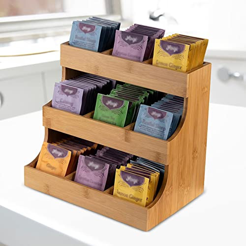 BAUFAS Organizador de bolsas de té de bambú de 3 niveles, estante vertical de almacenamiento de bolsas de azúcar, encimera de cocina